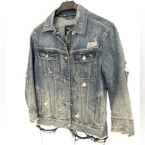 Abercrombie & Fitch S oversized Distressed trucker Denim Jacket excellent condit